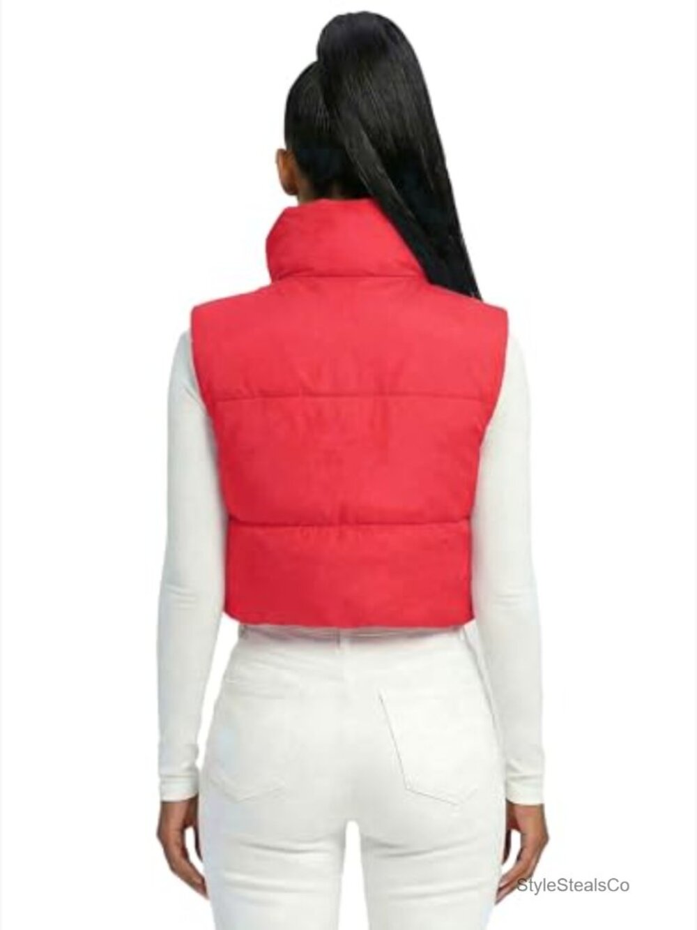 Lightweight Puffer Vest with High Collar, Adjustable Hem, Sleeveless Crop Gilet - Picture 6 of 7